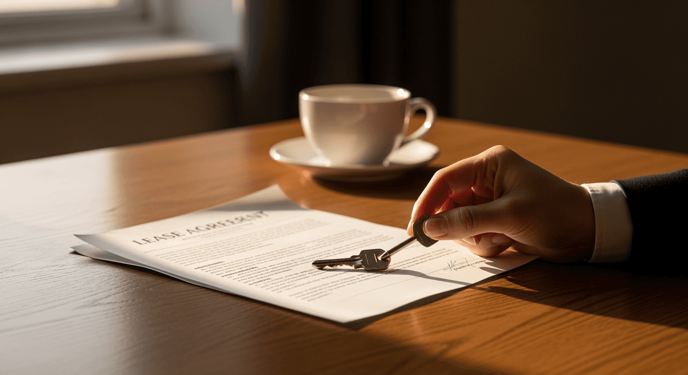 House key placed on a clean table at property handoff